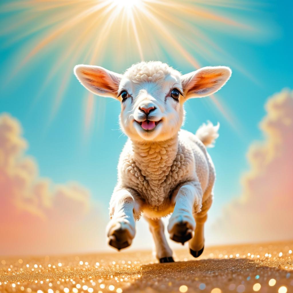 Playful Lamb Under Angelic Light