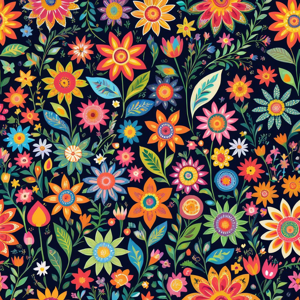 Vibrant Whimsical Folk Art Flowers