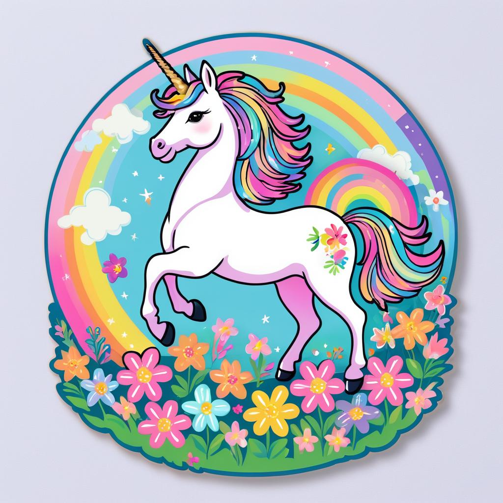 Whimsical Unicorn Sticker in Pastel Art