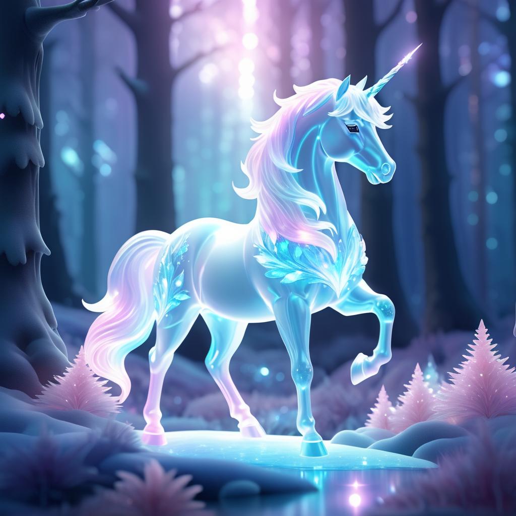 Enchanting Crystal Unicorn in Pastel Forest