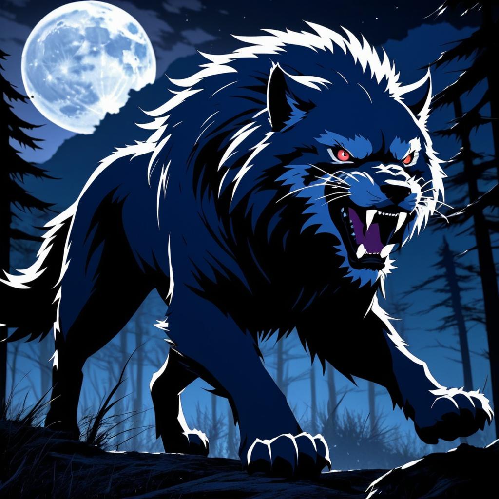 Feral Beast Chase in Moonlit Wilderness