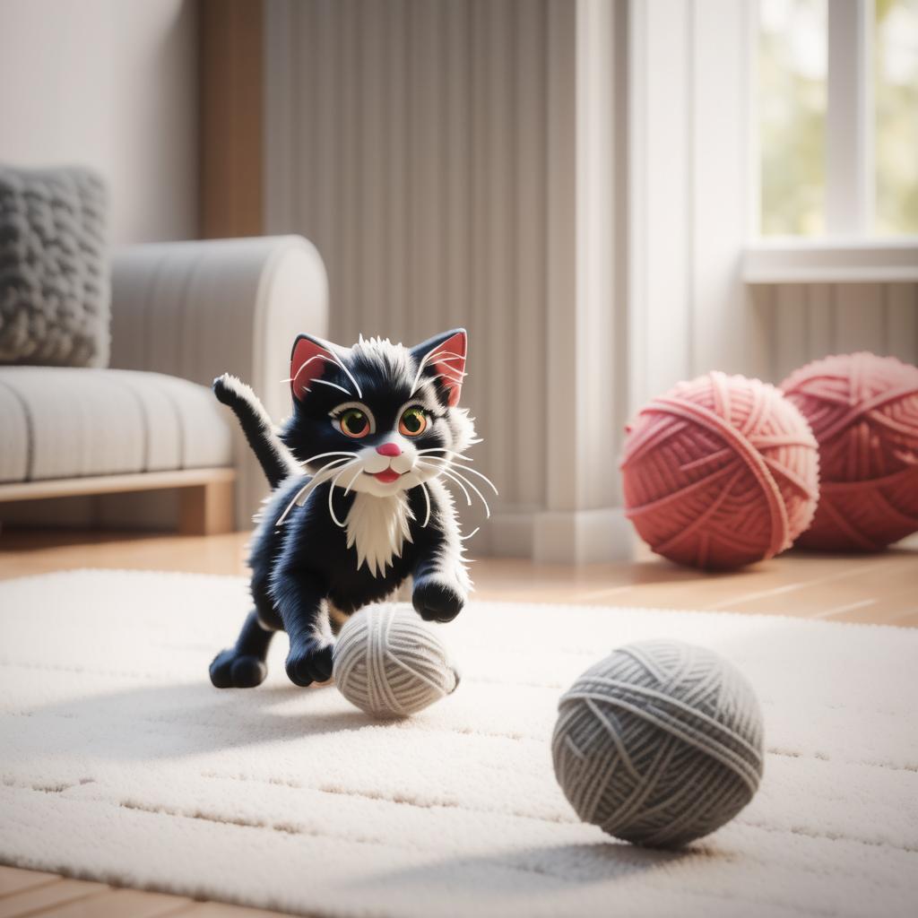 Playful Kitten in a Cozy Living Room