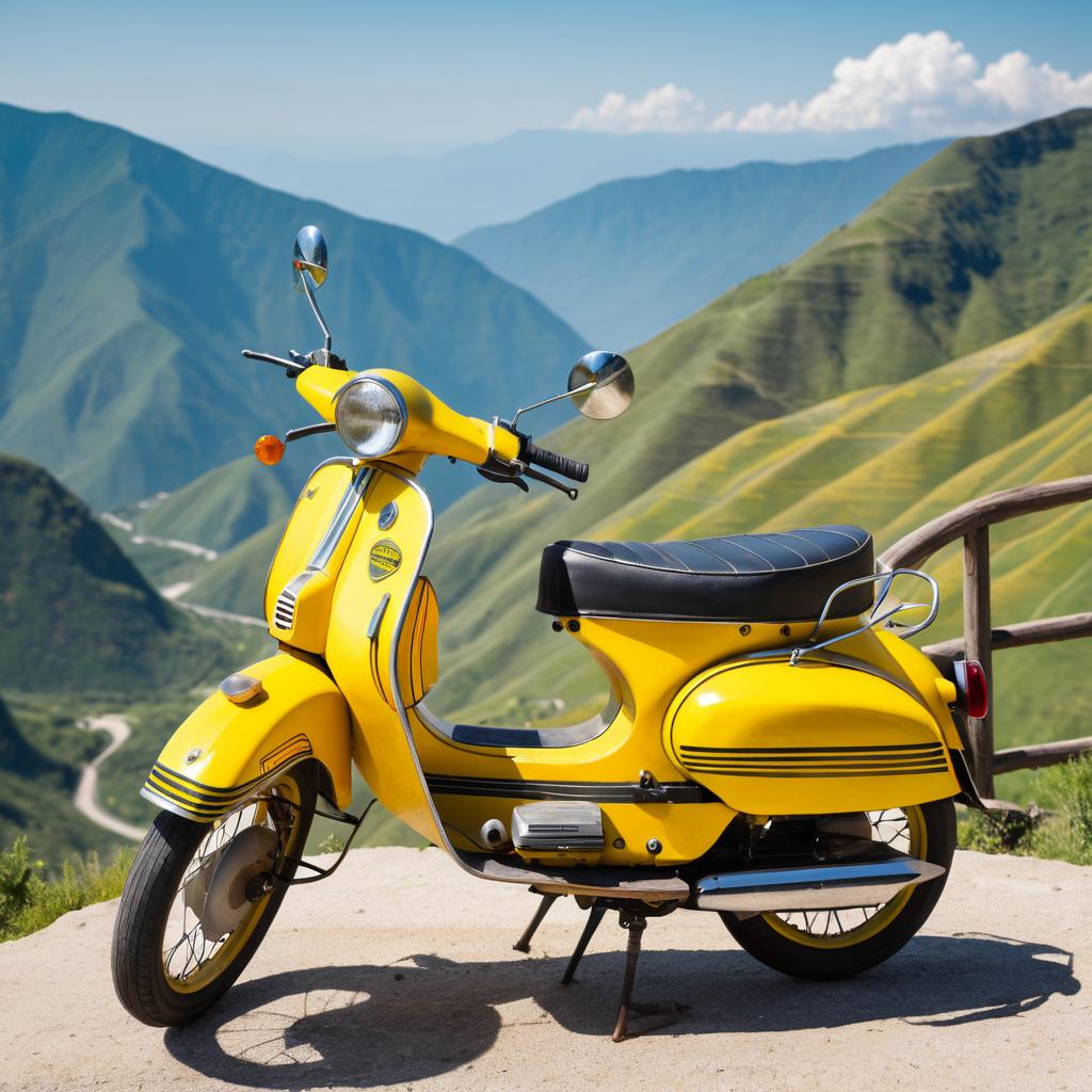 Bright Yellow Vintage Moped at Overlook