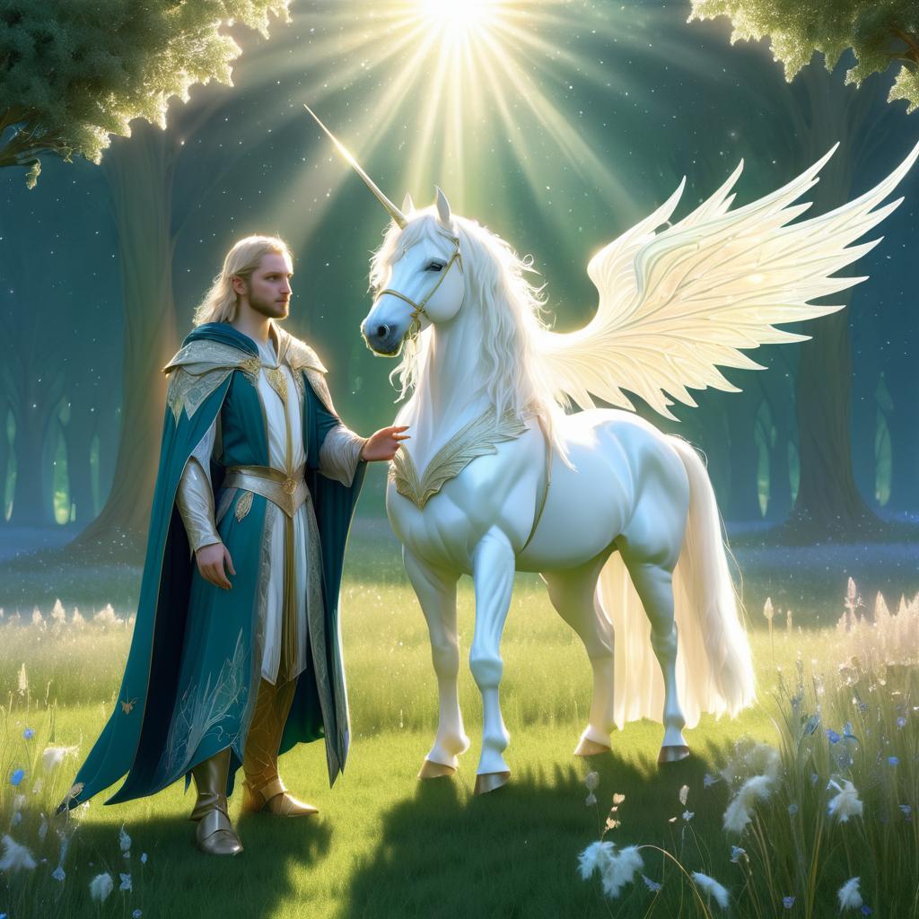 Enchanting Fantasy Scene with Unicorn and Fairy