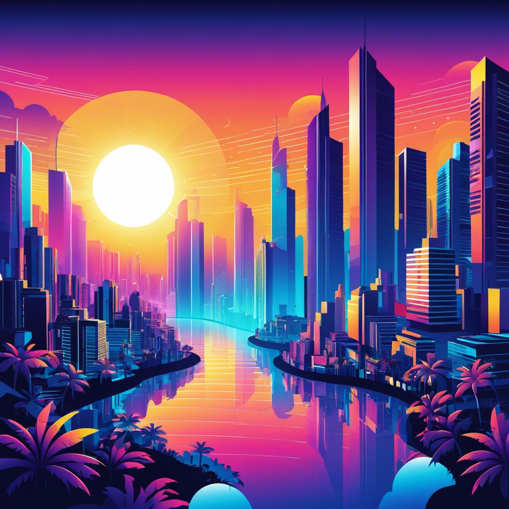 Surreal Vibrant Cityscape Vector Art