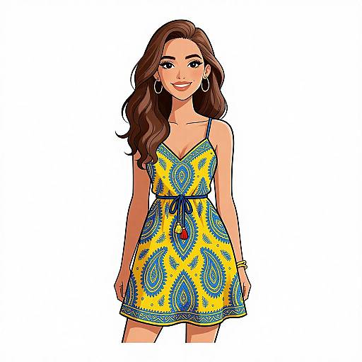 Bohemian Woman in Paisley Summer Dress