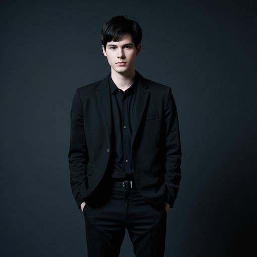 Young Man in Minimalist 1980s Style Outfit