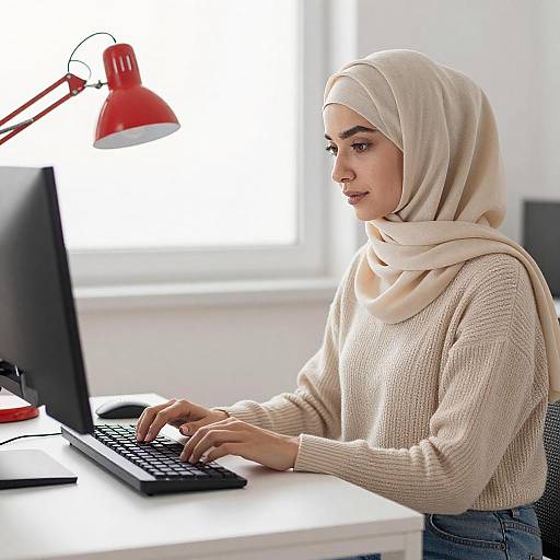 Young Woman Typing at Desk