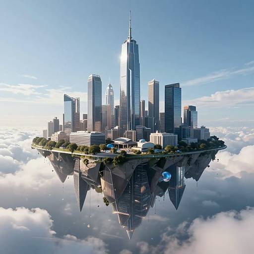Futuristic Floating Metropolis Above Clouds