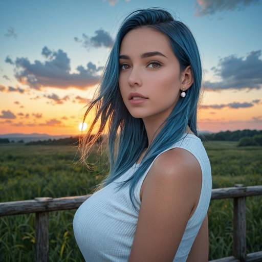 Evening Elegance: Girl with Blue Hair Evening Elegance: Girl with Blue Hair