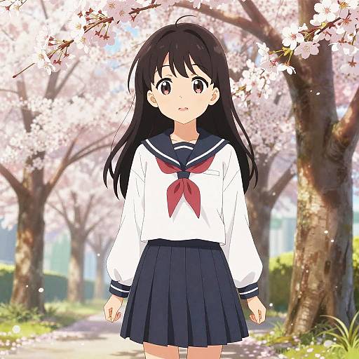 Cute Japanese Teen Under Cherry Blossoms