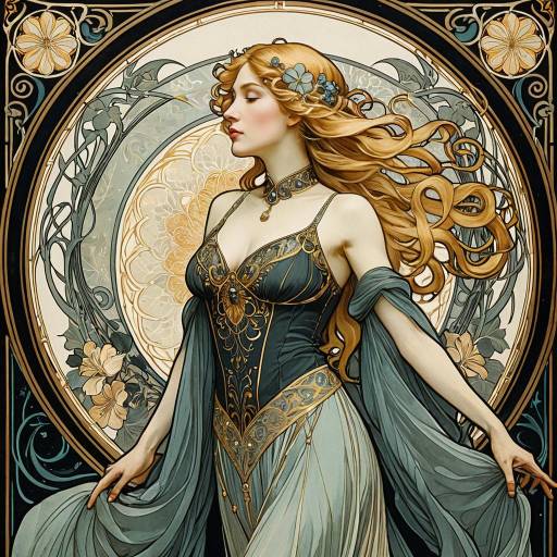 Art Nouveau Woman with Flowing Golden Hair Art Nouveau Woman with Flowing Golden Hair