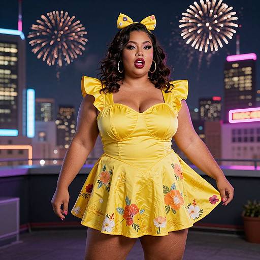 Bold Curvy Woman in Yellow Dress