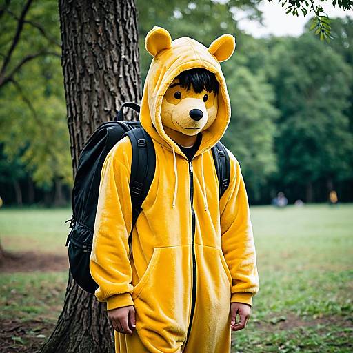 Man in Winnie the Pooh Kigurumi Costume Outdoors