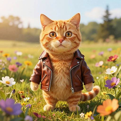 Square Tabby Cat in Vintage Jacket