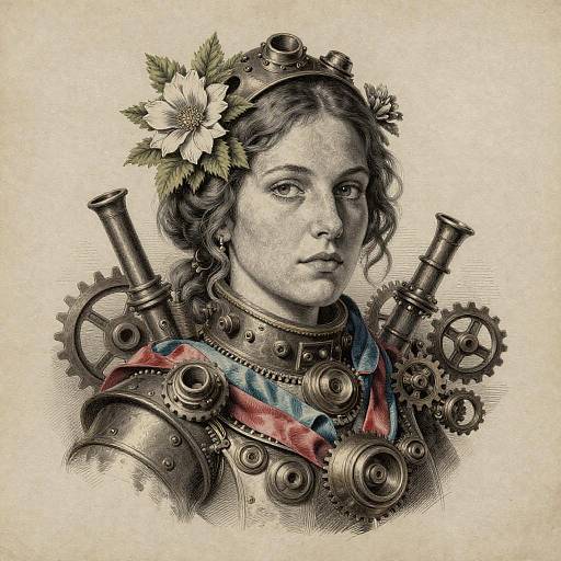 Intricate Diesel-Punk Portrait with Flowers