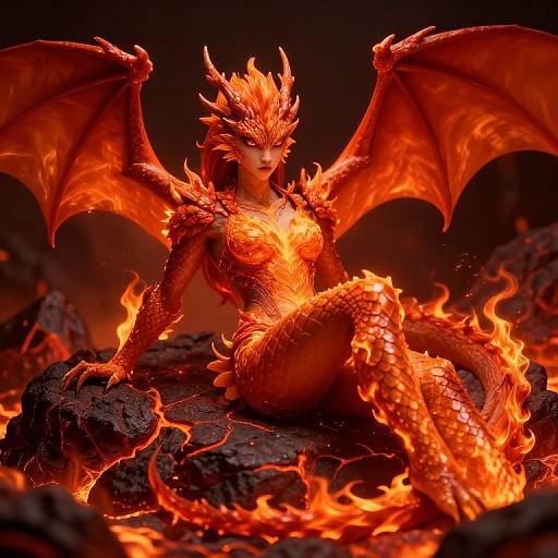 Fiery Dragon Girl on Lava Rocks
