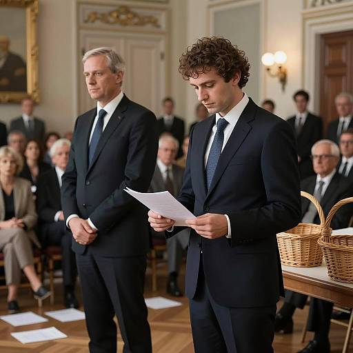 Men in Suits in a Busy Room