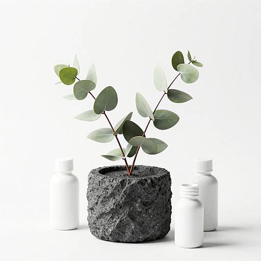 Minimalist Graphite Eucalyptus Still Life