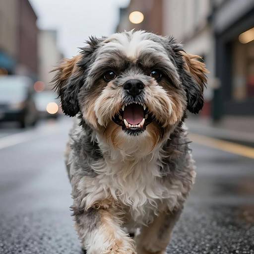 Angry Shih Tzu Walking on Urban Street