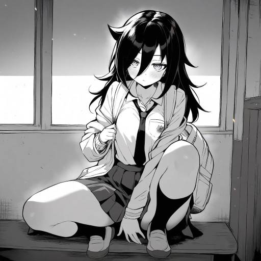 Monochrome Girl in School Uniform
