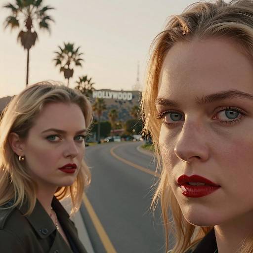 Blonde Women with Hollywood Sign at Sunset