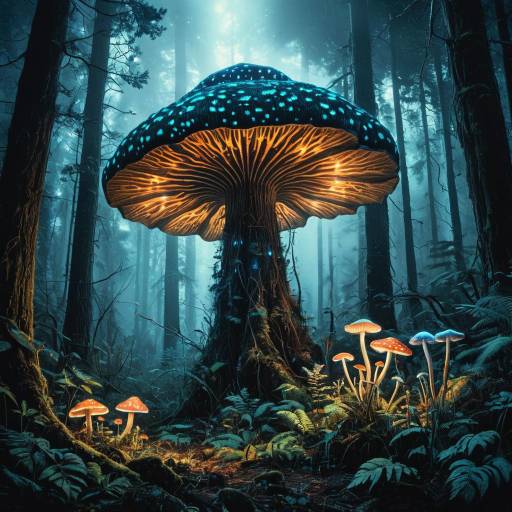 Bioluminescent Giant Mushroom in Forest