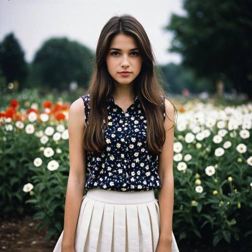 Young Woman in Floral Sleeveless Shirt and White Skirt Outdoors
