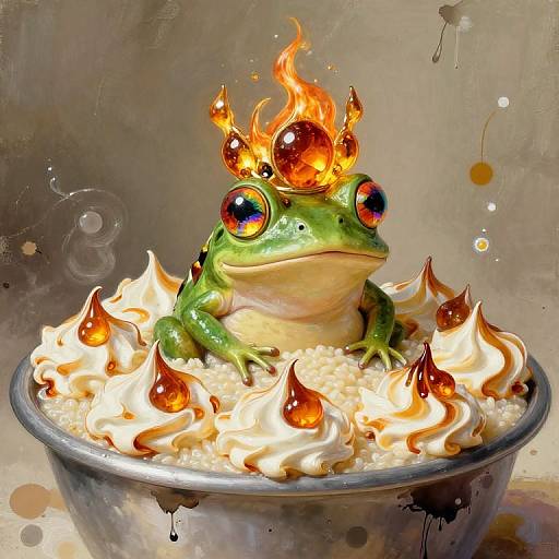 Regal Amphibian Monarch Amidst Surreal Suds