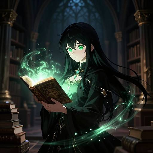 Magical Sorceress in Enchanted Library
