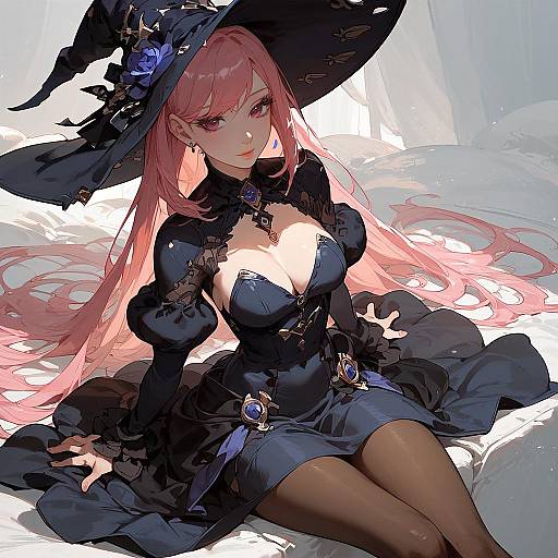 Displeased Pink-Haired Gothic Witch Portrait