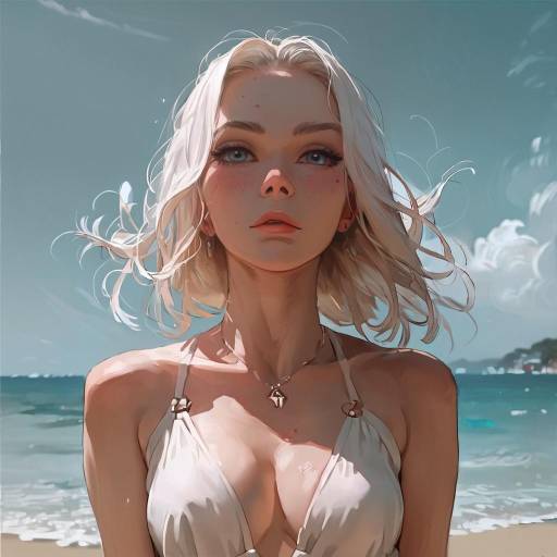 Anime and Cartoon Woman at the Beach