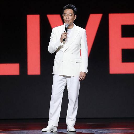 Man in White Suit on Stage