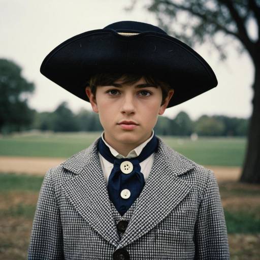 Boy Wearing Bicorne Hat and Vintage Outfit Outdoors