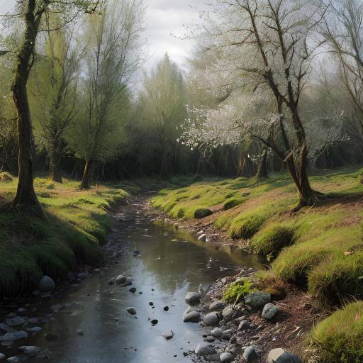 Serene Spring Landscape by a Riverbank