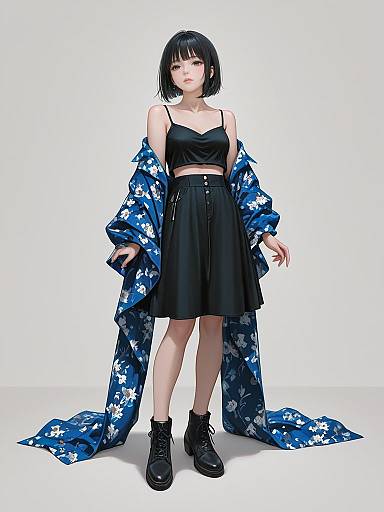 Chic Casual Woman in Floral Skirt