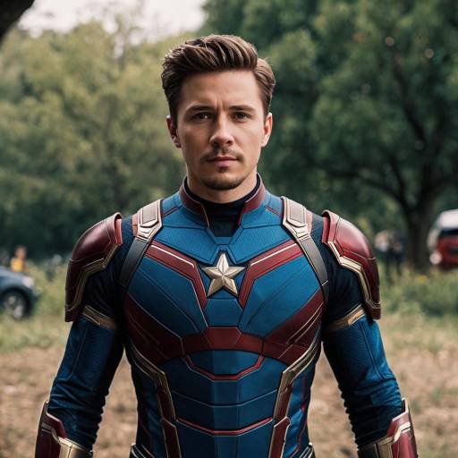 Man in Captain America Suit Outdoors