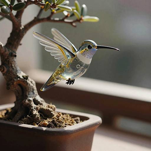 Miniature Glass Hummingbird on Bonsai