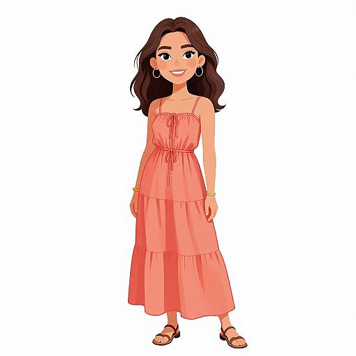 Bohemian Woman in Coral Maxi Dress