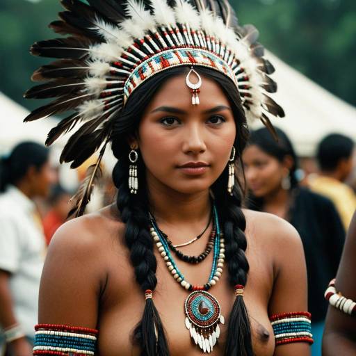 Young Woman in Traditional Feather Headdress