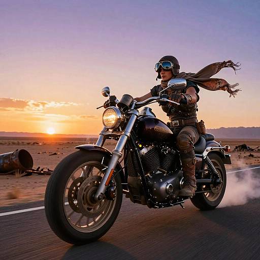 Dieselpunk Motorcycle Sunset Ride