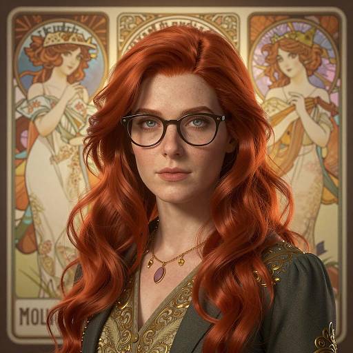 Redheaded Woman with Glasses in Fantasy Art Style