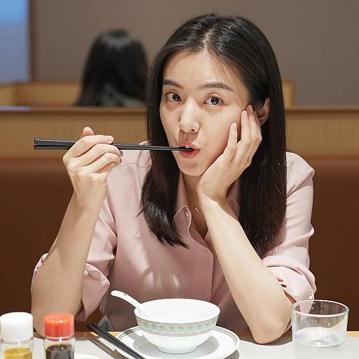 Asian Woman Dining in Cozy Restaurant