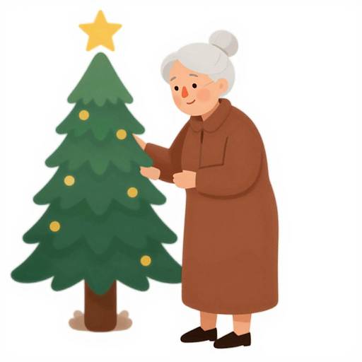 Old Woman with Christmas Tree Clipart