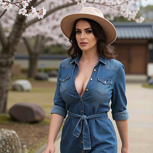 Athletic Woman in Denim Dress Zen Garden