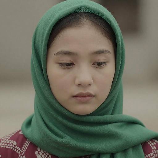 Portrait of Young Asian Woman in Green Headscarf