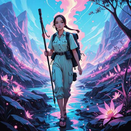 Curious Adventurer in Vibrant Landscape Curious Adventurer in Vibrant Landscape