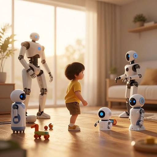 Curious Child Exploring Futuristic Home