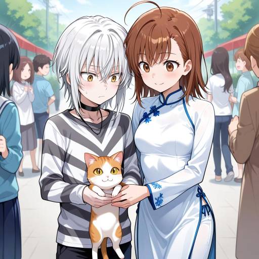 Sisters in Vietnamese Dress with Cats