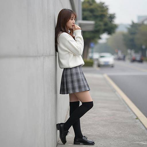 Contemplative Asian Woman in Urban Setting